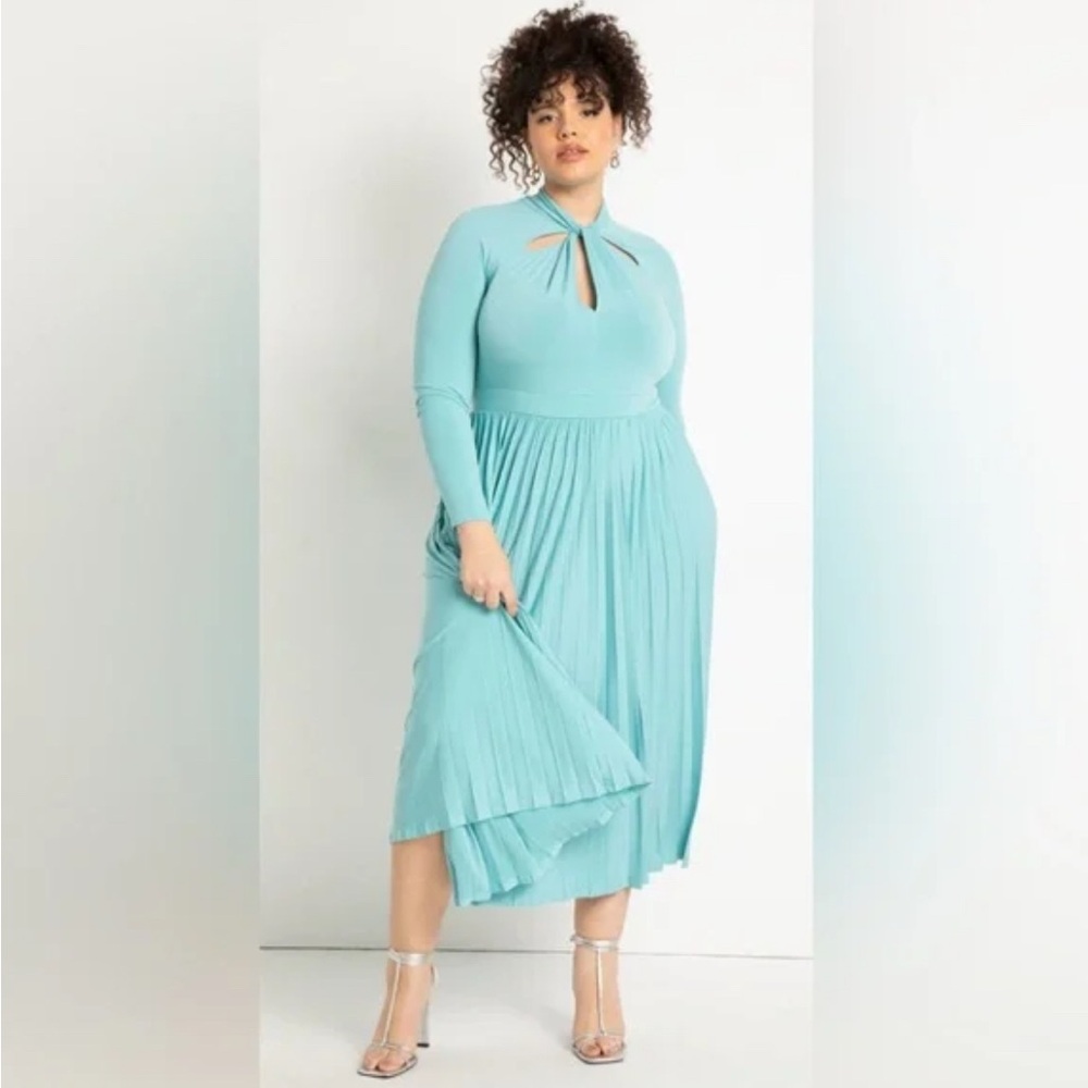Eloquii Draped Bodice Dress With Pleated Skirt